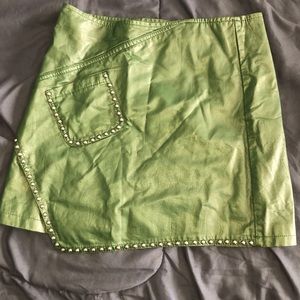 faux green leather mini skirt with sliver beading